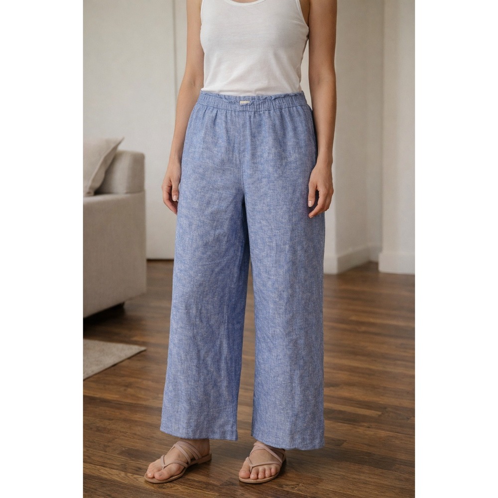 Maison Jules Blue Linen Blend Wide Leg Paperbag Waist Pants XL coastal‎ grandma